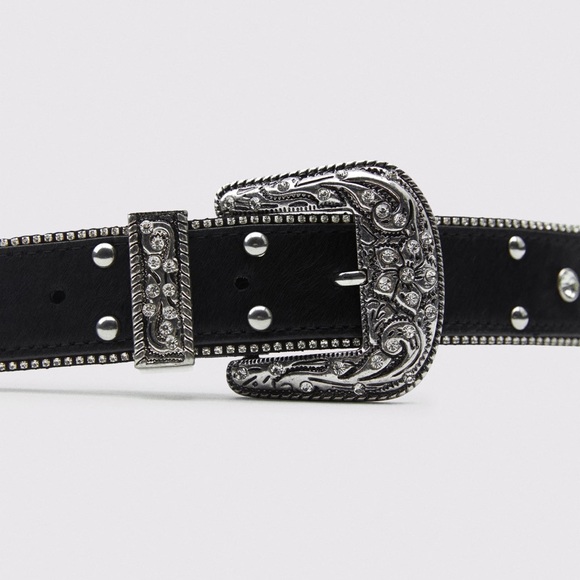 ZARA Limited Edition Rhinestone Leather Belt - Picture 6 of 14